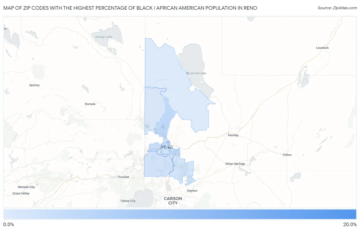 Zip Codes with the Highest Percentage of Black / African American Population in Reno Map
