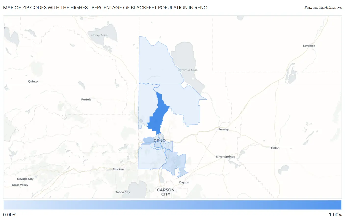 Zip Codes with the Highest Percentage of Blackfeet Population in Reno Map