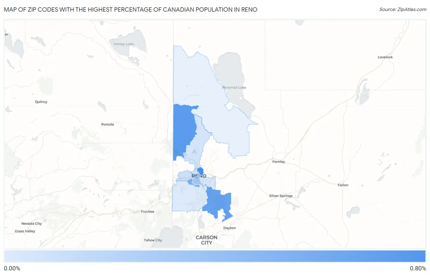 Zip Codes with the Highest Percentage of Canadian Population in Reno Map