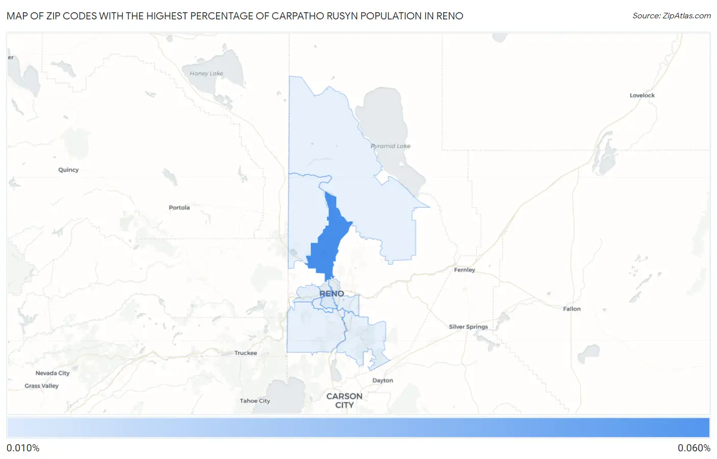 Zip Codes with the Highest Percentage of Carpatho Rusyn Population in Reno Map