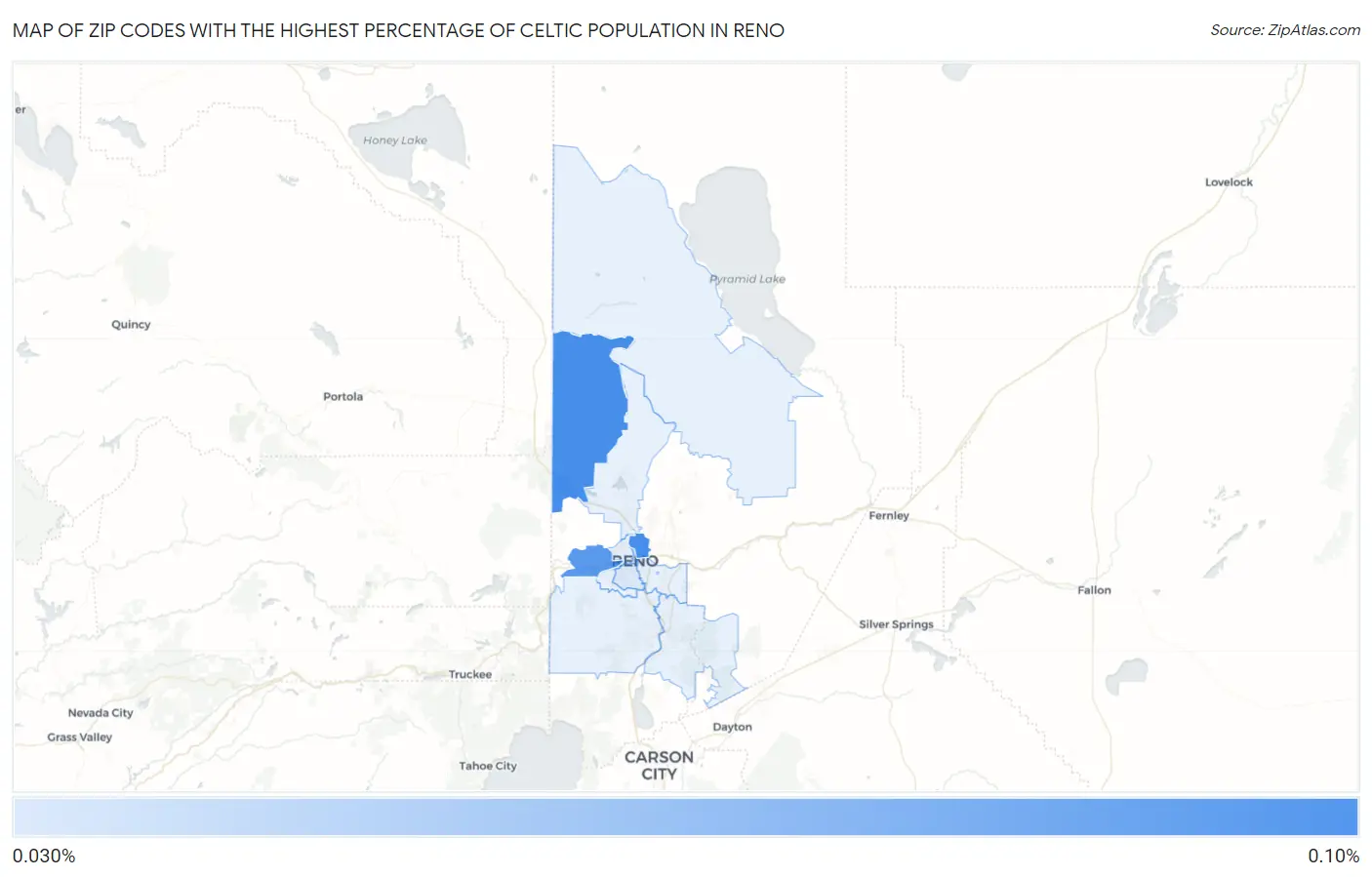 Zip Codes with the Highest Percentage of Celtic Population in Reno Map