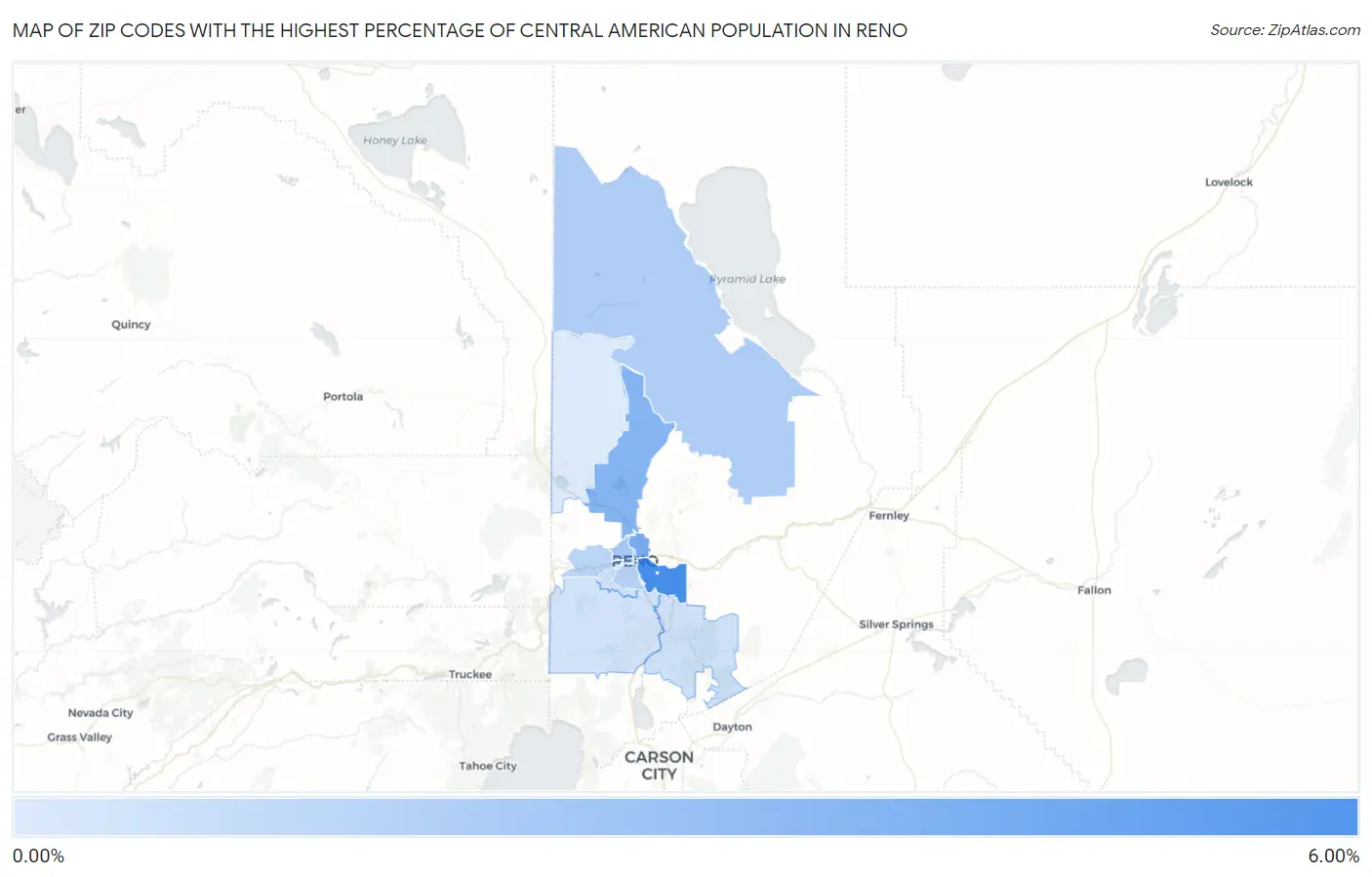 Zip Codes with the Highest Percentage of Central American Population in Reno Map