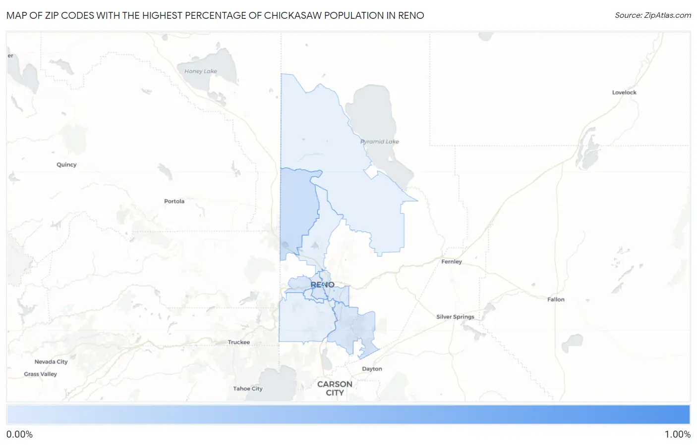 Zip Codes with the Highest Percentage of Chickasaw Population in Reno Map