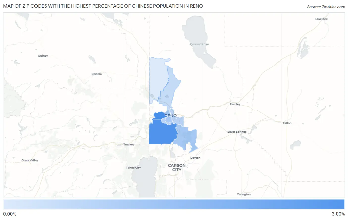 Zip Codes with the Highest Percentage of Chinese Population in Reno Map
