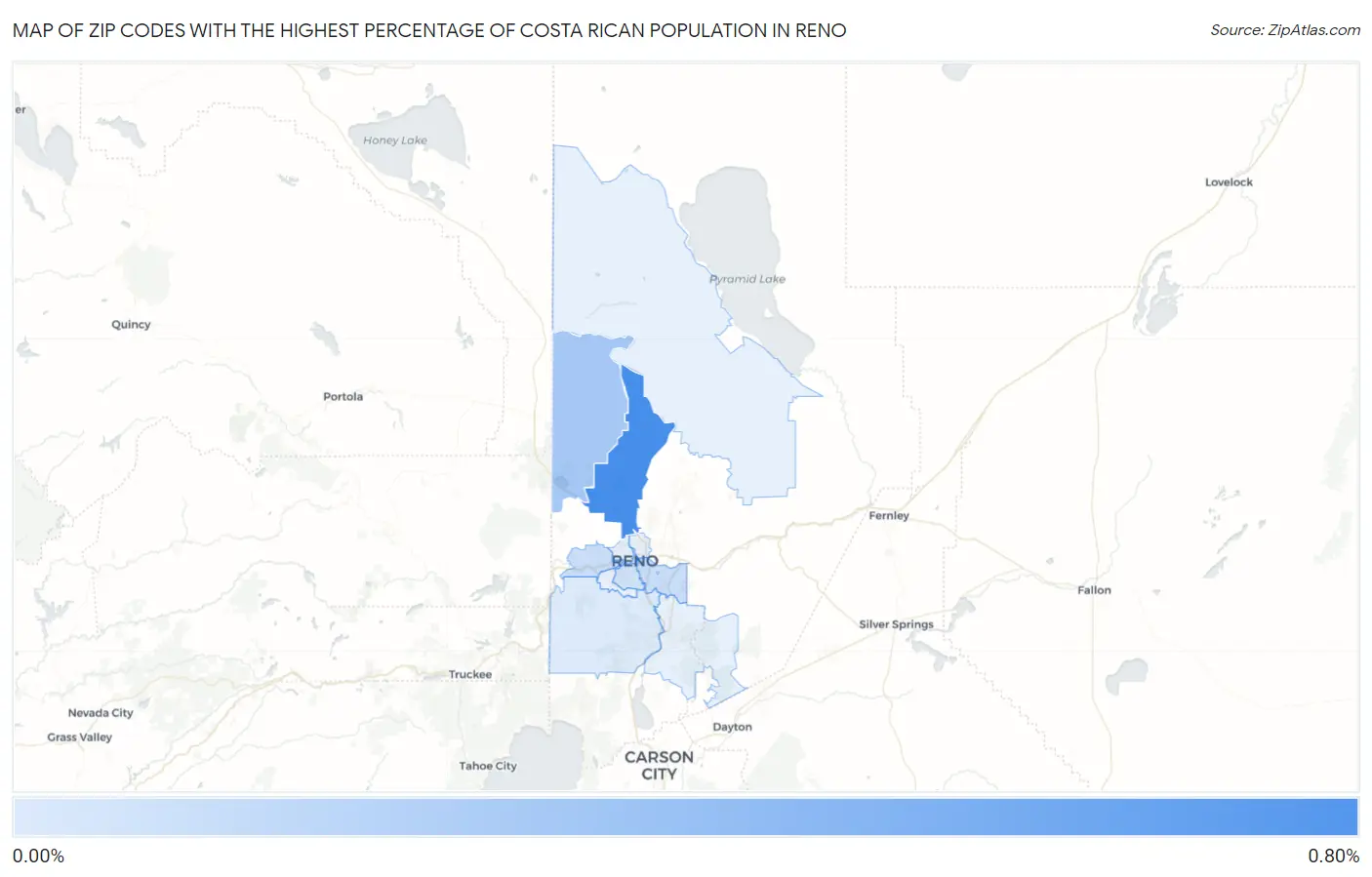 Zip Codes with the Highest Percentage of Costa Rican Population in Reno Map