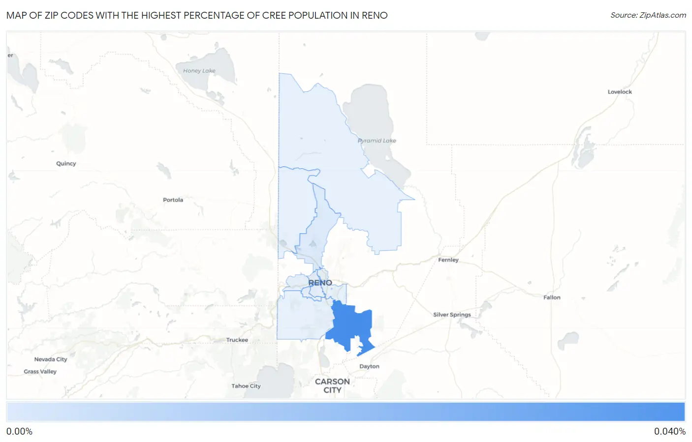 Zip Codes with the Highest Percentage of Cree Population in Reno Map