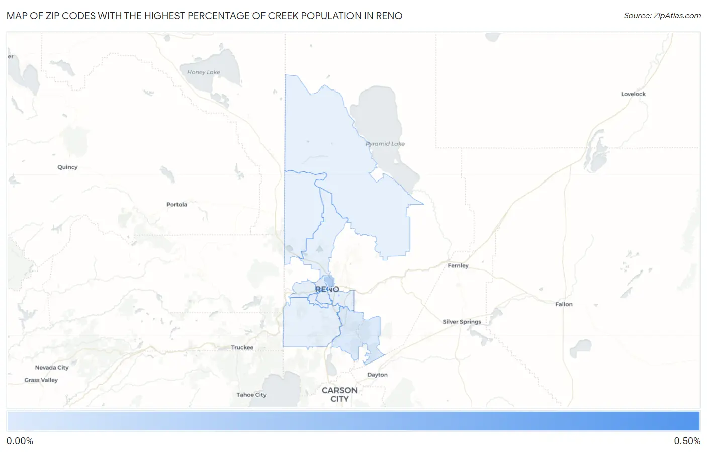 Zip Codes with the Highest Percentage of Creek Population in Reno Map