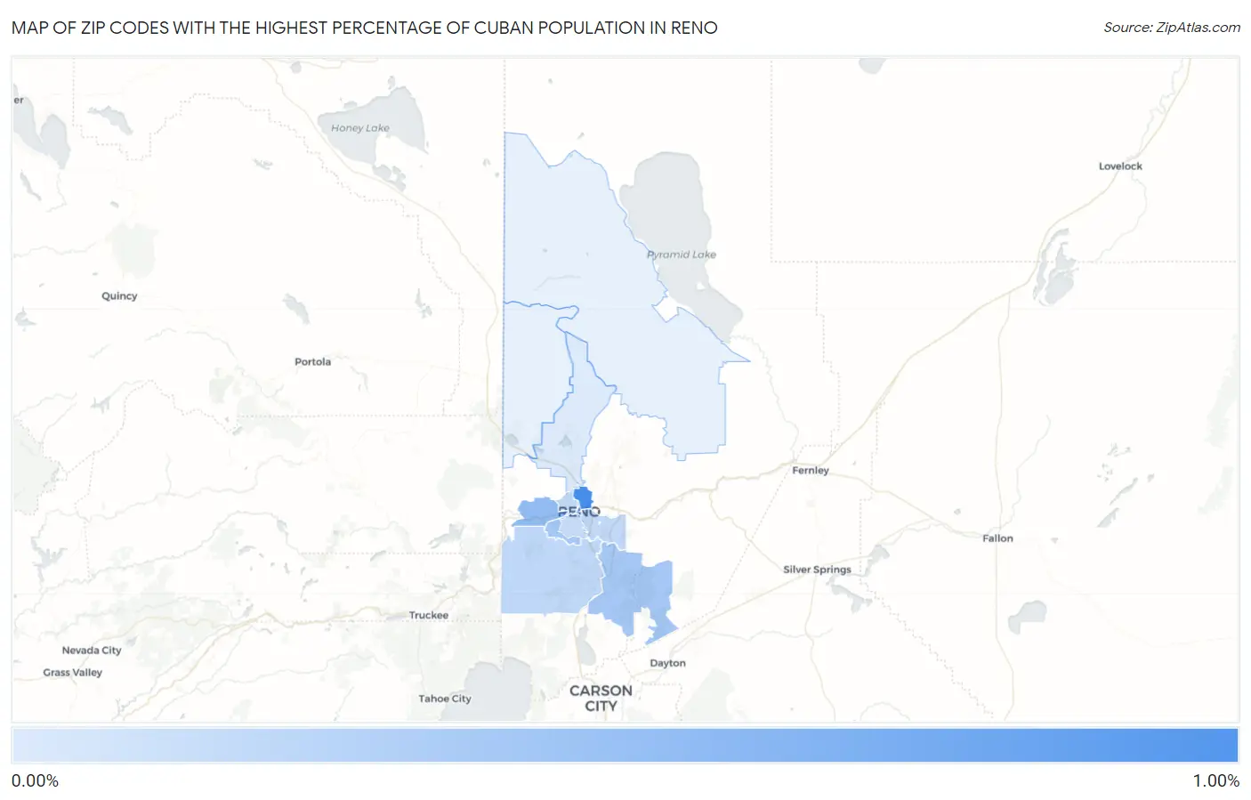 Zip Codes with the Highest Percentage of Cuban Population in Reno Map