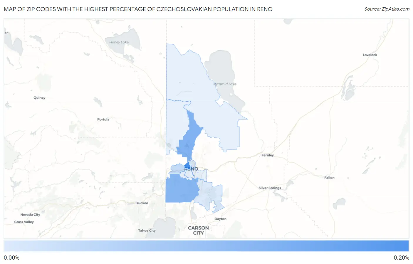 Zip Codes with the Highest Percentage of Czechoslovakian Population in Reno Map