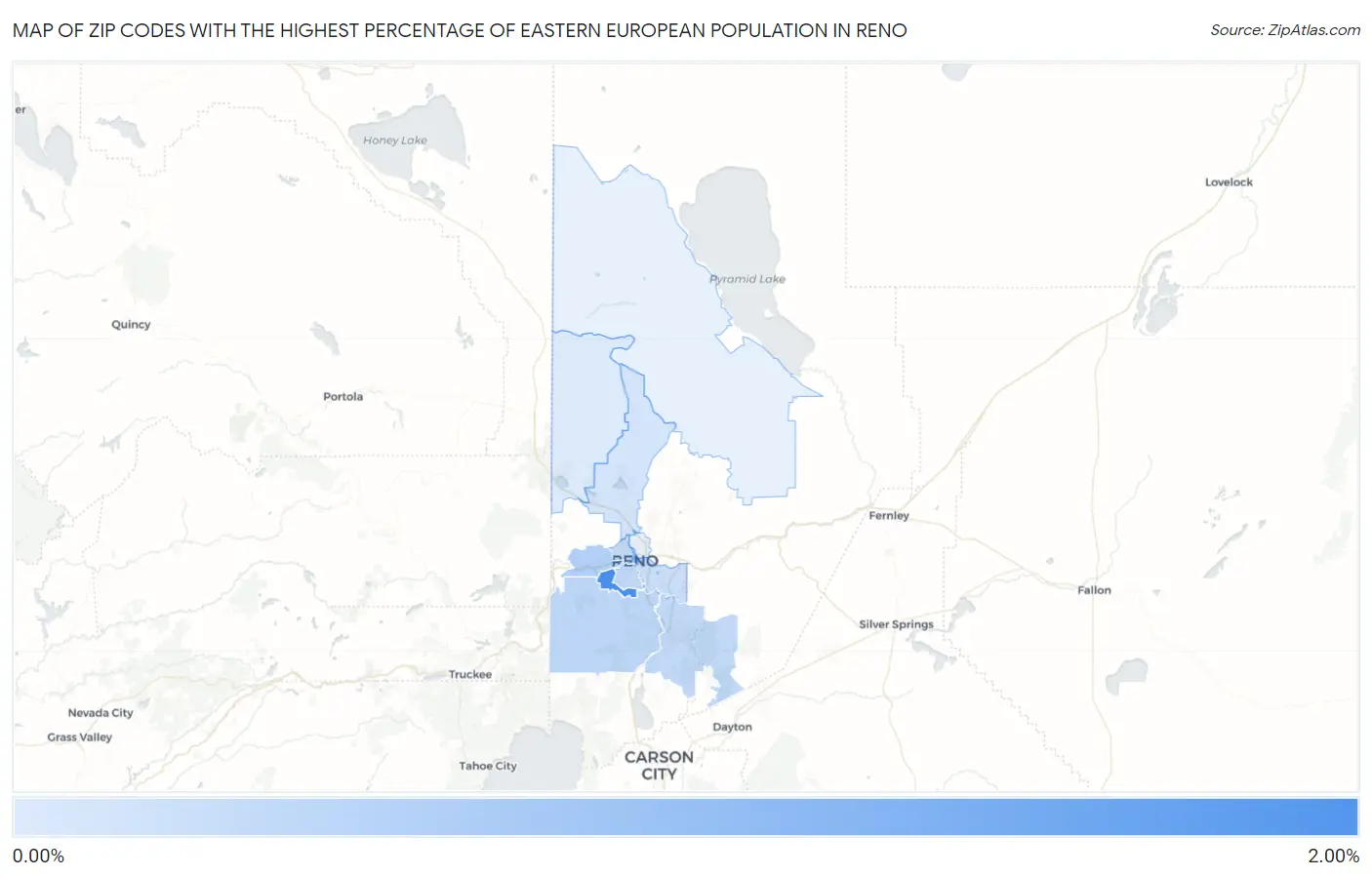 Zip Codes with the Highest Percentage of Eastern European Population in Reno Map