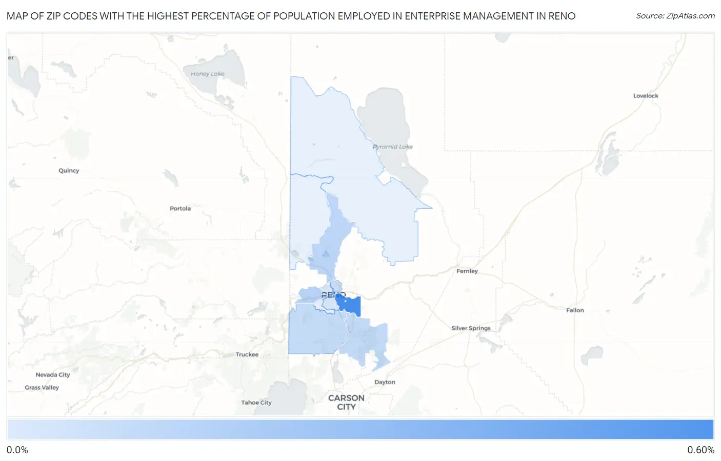 Zip Codes with the Highest Percentage of Population Employed in Enterprise Management in Reno Map