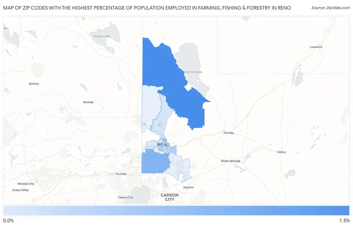 Zip Codes with the Highest Percentage of Population Employed in Farming, Fishing & Forestry in Reno Map