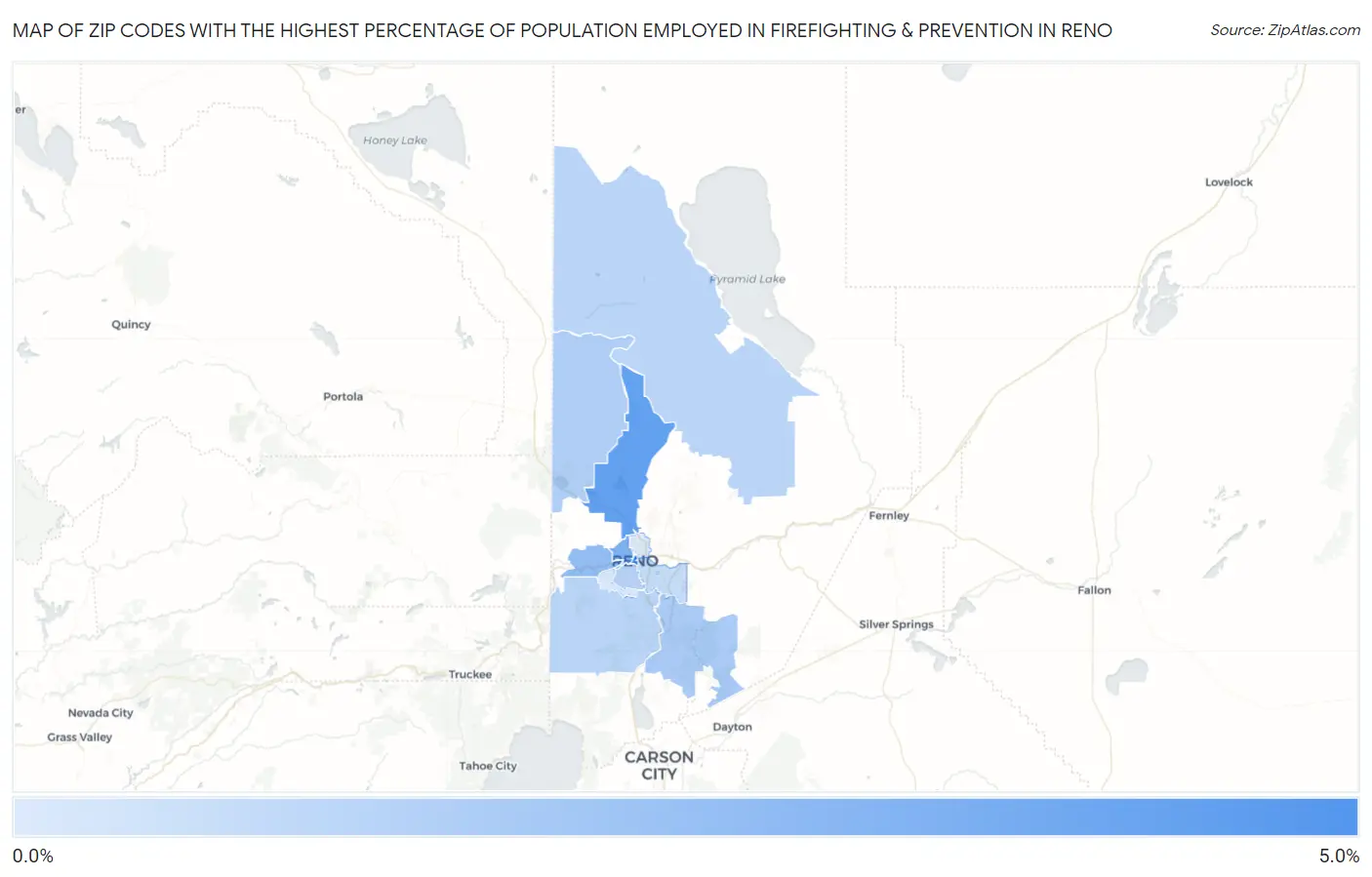 Zip Codes with the Highest Percentage of Population Employed in Firefighting & Prevention in Reno Map