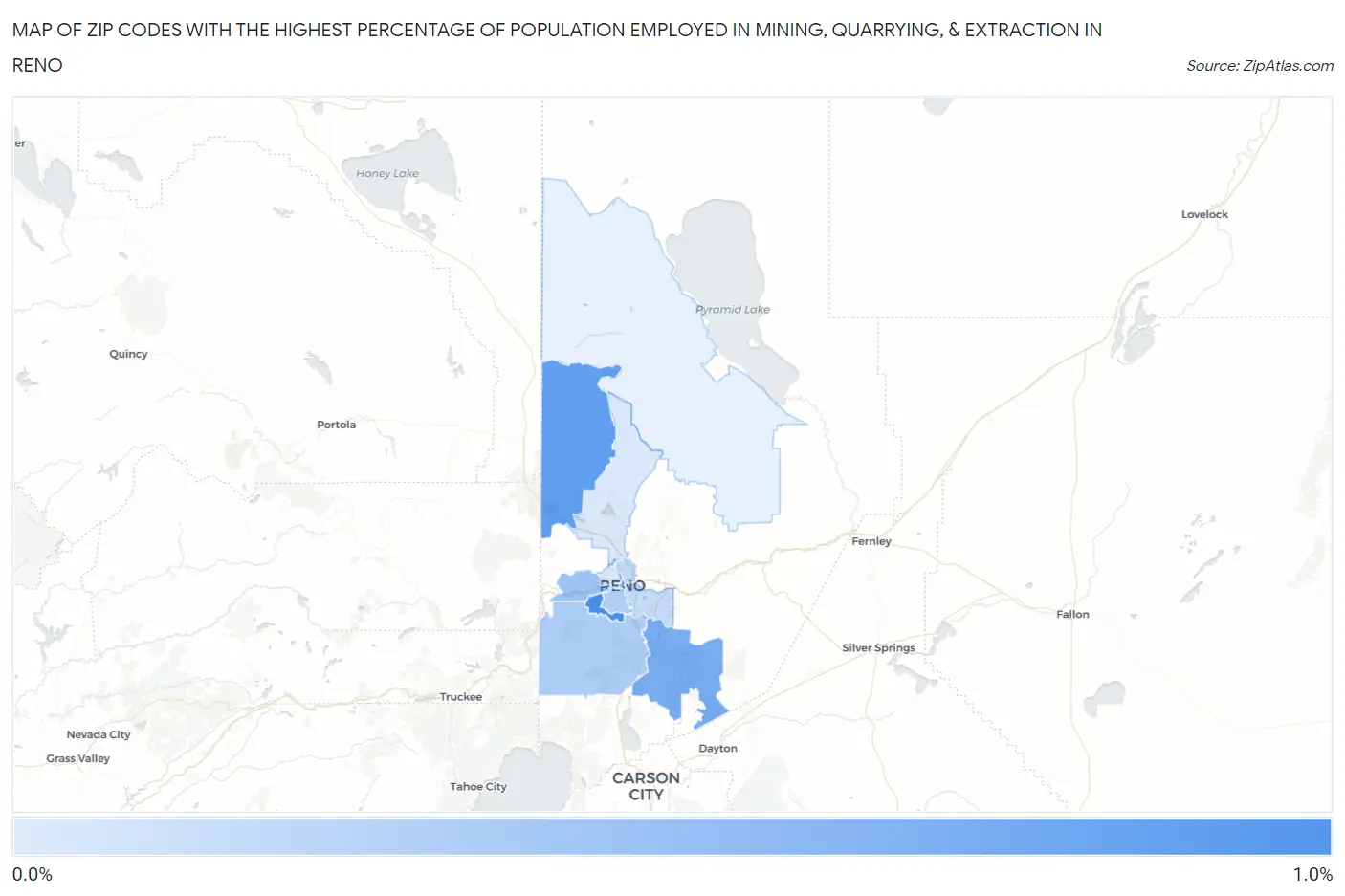 Zip Codes with the Highest Percentage of Population Employed in Mining, Quarrying, & Extraction in Reno Map