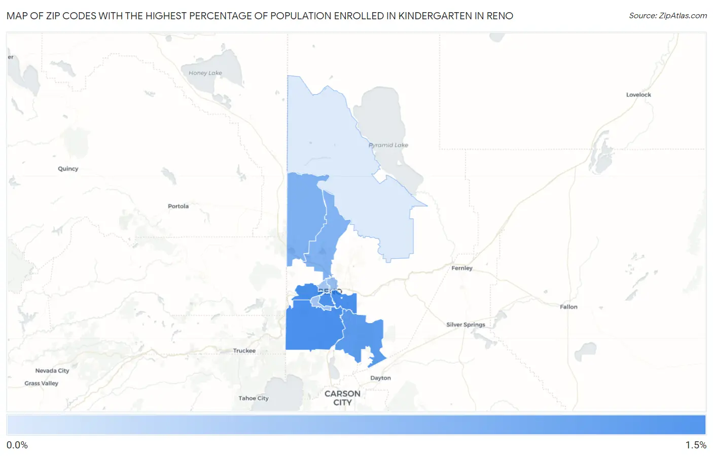 Zip Codes with the Highest Percentage of Population Enrolled in Kindergarten in Reno Map