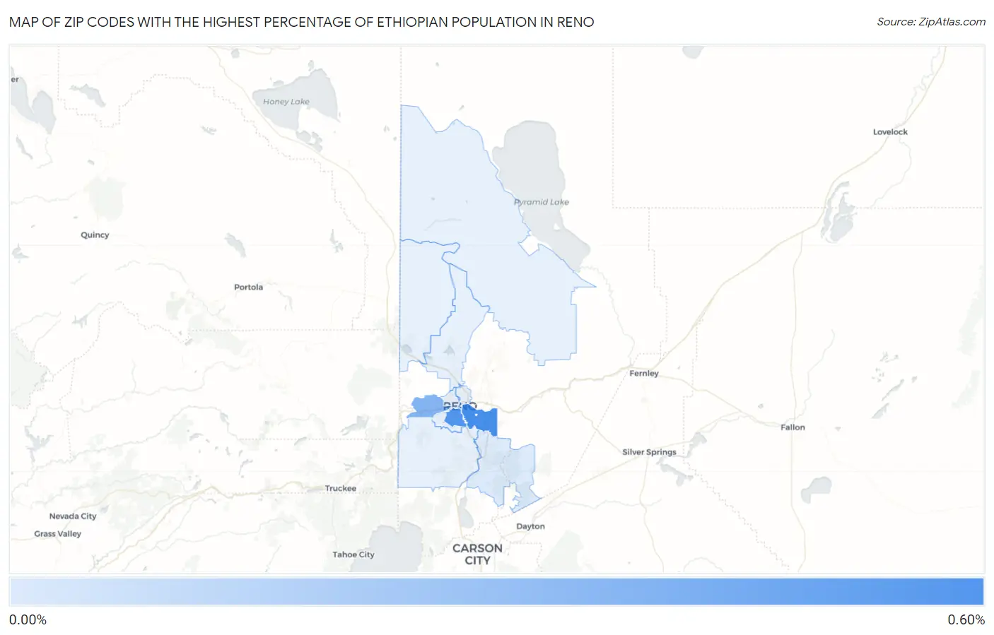 Zip Codes with the Highest Percentage of Ethiopian Population in Reno Map