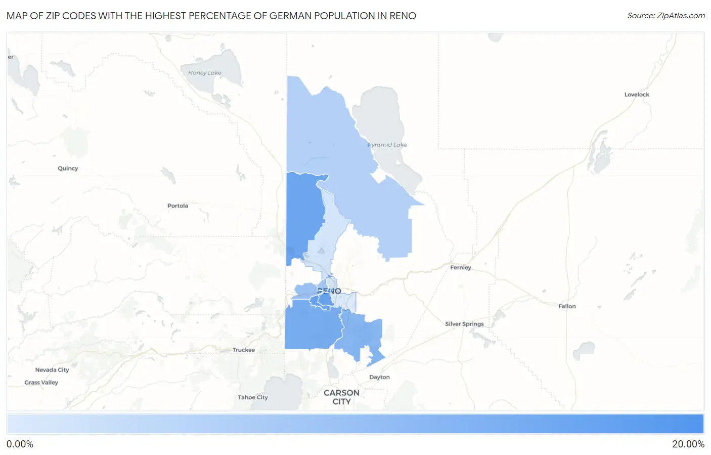 Zip Codes with the Highest Percentage of German Population in Reno Map