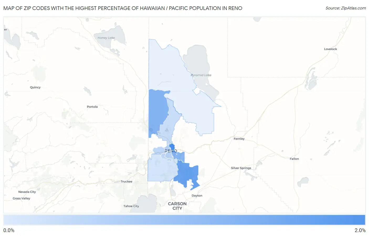 Zip Codes with the Highest Percentage of Hawaiian / Pacific Population in Reno Map