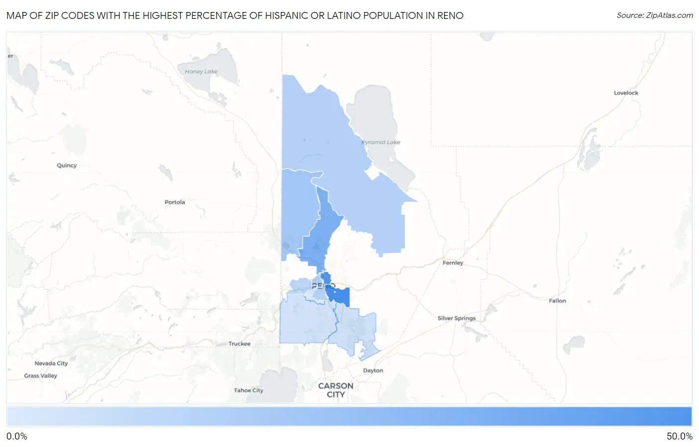 Zip Codes with the Highest Percentage of Hispanic or Latino Population in Reno Map