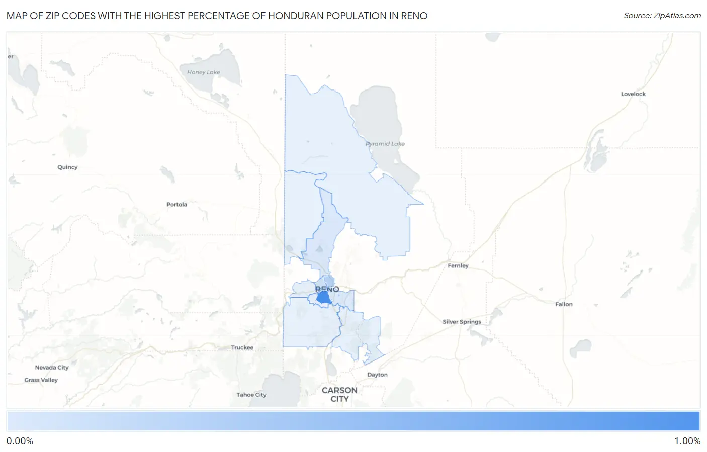 Zip Codes with the Highest Percentage of Honduran Population in Reno Map