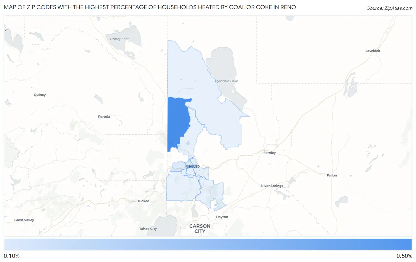 Zip Codes with the Highest Percentage of Households Heated by Coal or Coke in Reno Map