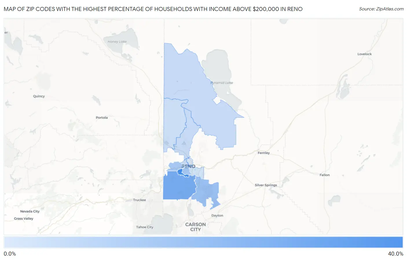 Zip Codes with the Highest Percentage of Households with Income Above $200,000 in Reno Map