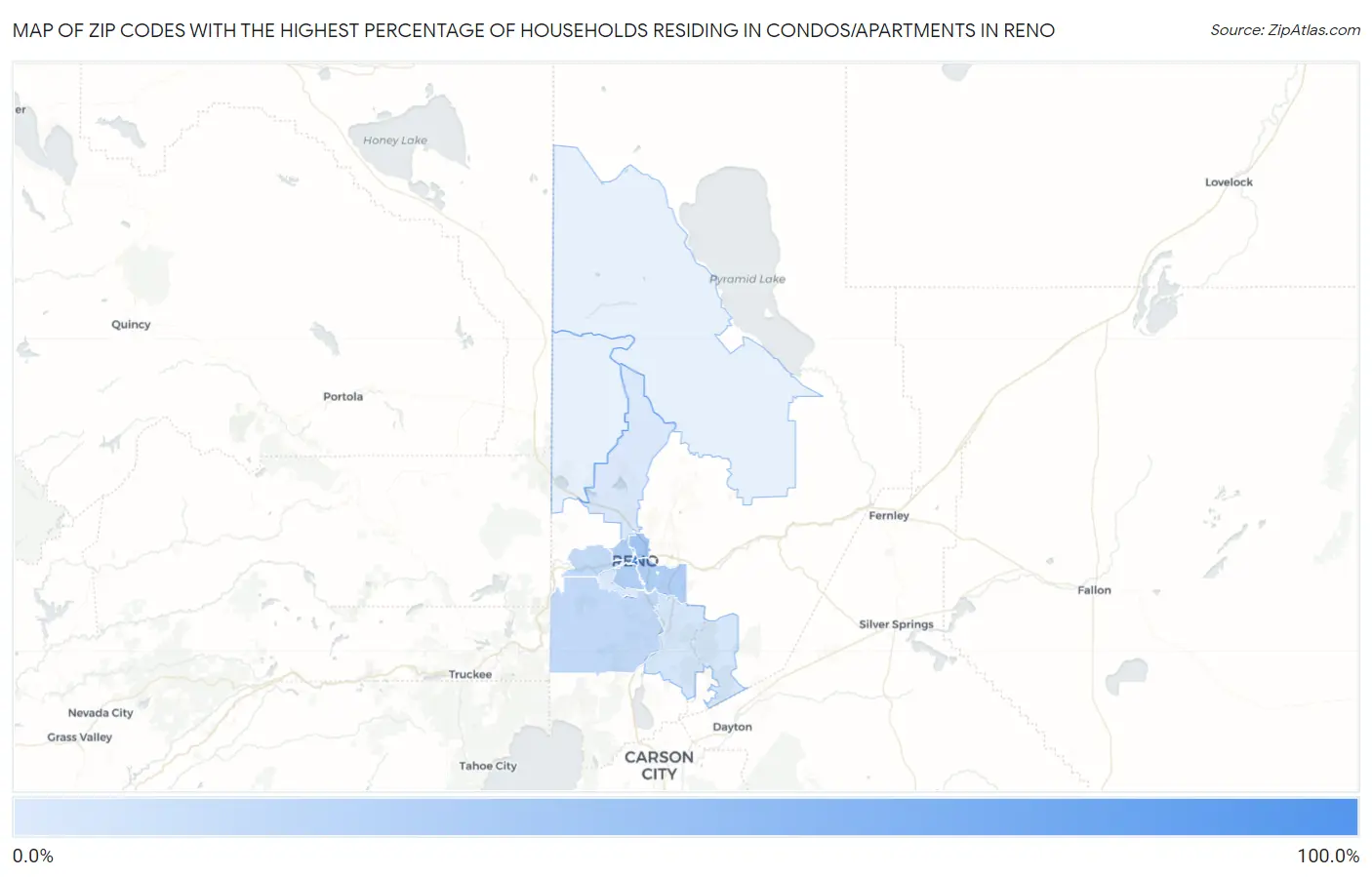 Zip Codes with the Highest Percentage of Households Residing in Condos/Apartments in Reno Map