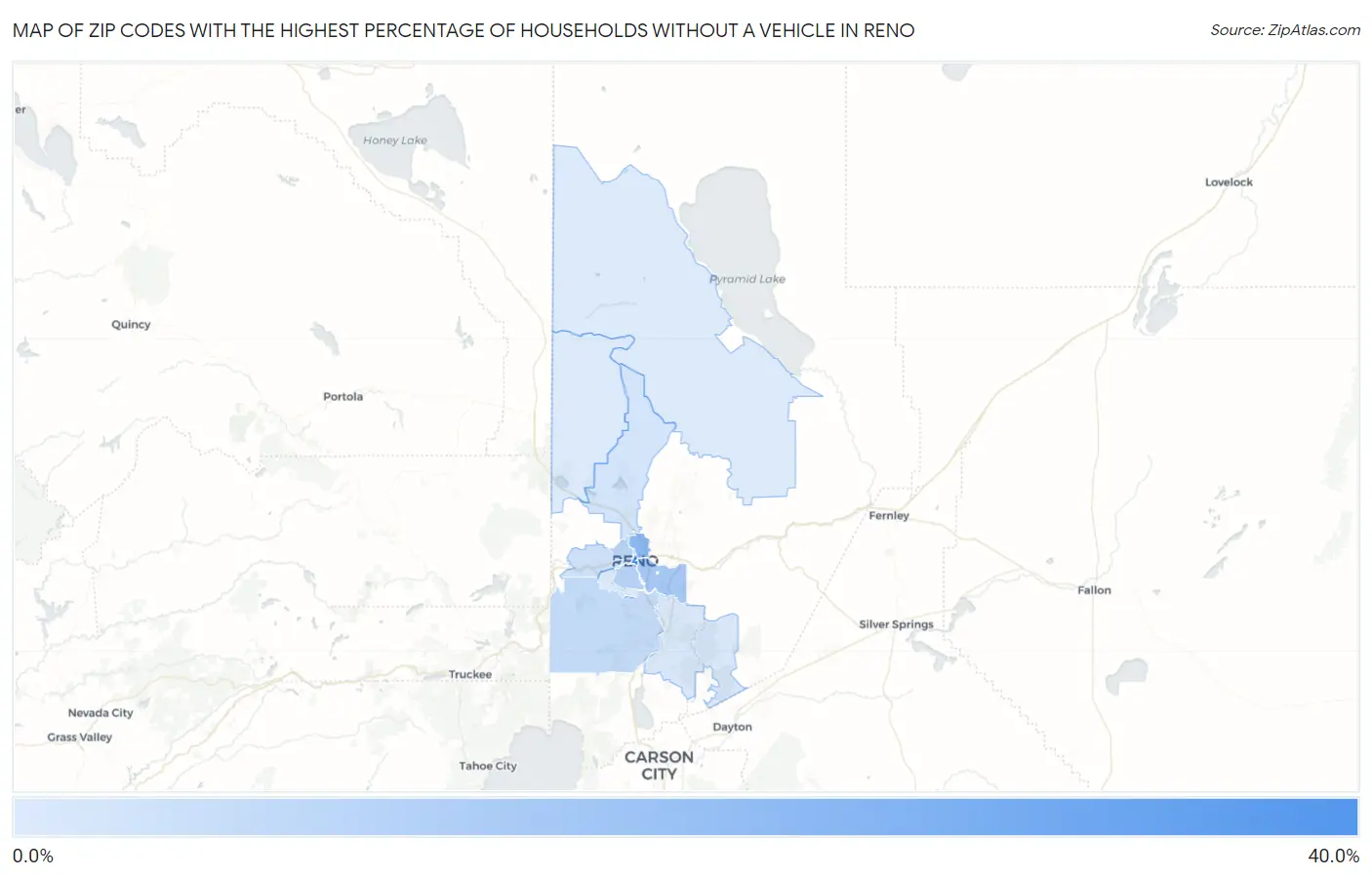 Zip Codes with the Highest Percentage of Households Without a Vehicle in Reno Map