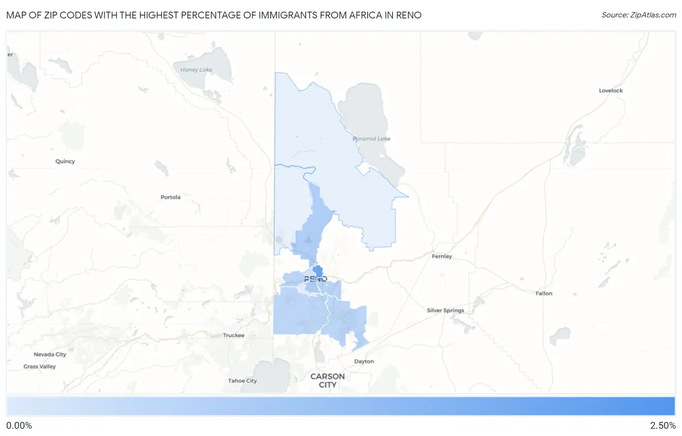 Zip Codes with the Highest Percentage of Immigrants from Africa in Reno Map