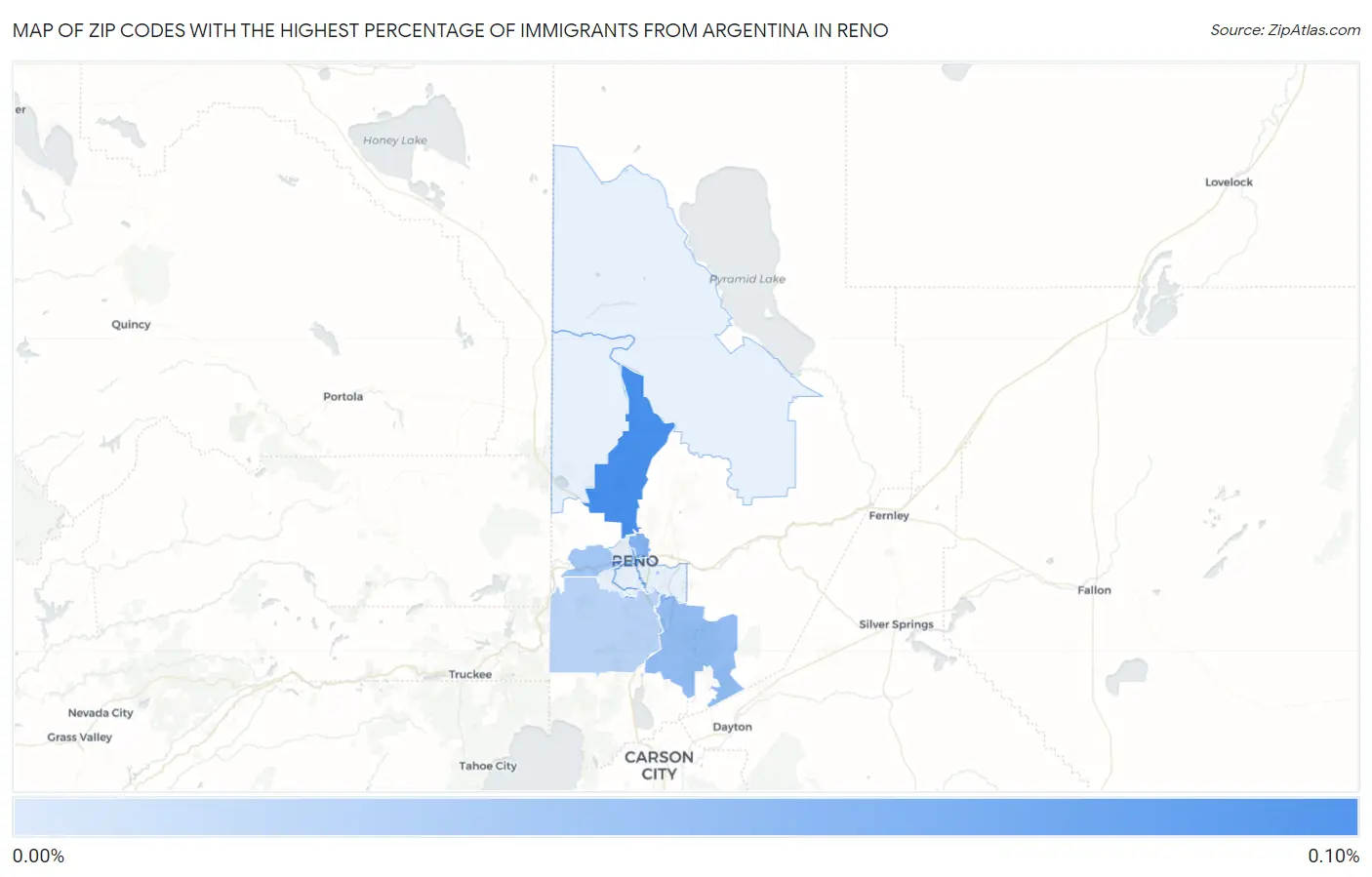 Zip Codes with the Highest Percentage of Immigrants from Argentina in Reno Map