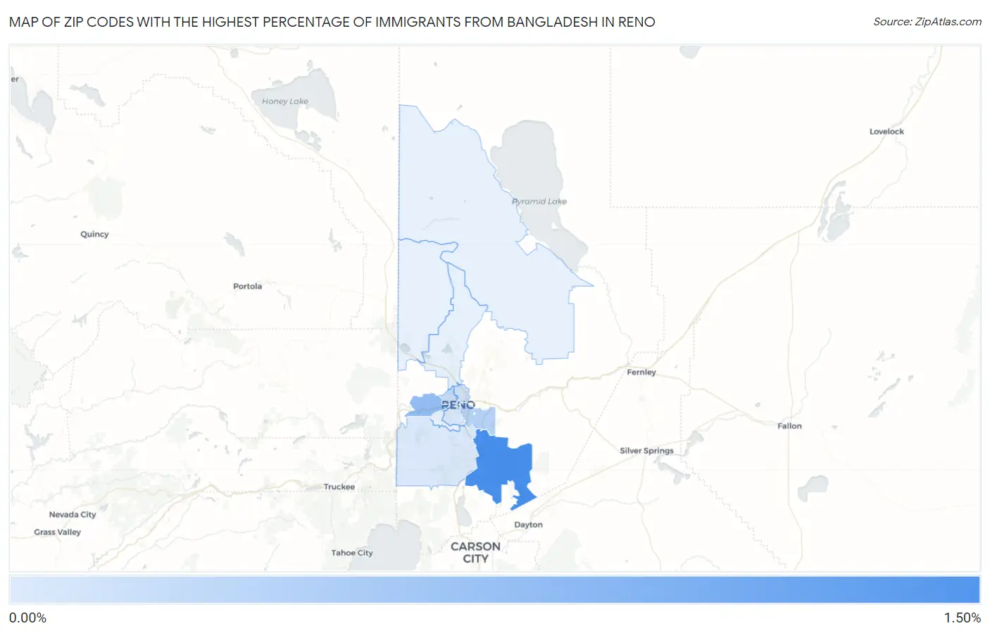 Zip Codes with the Highest Percentage of Immigrants from Bangladesh in Reno Map