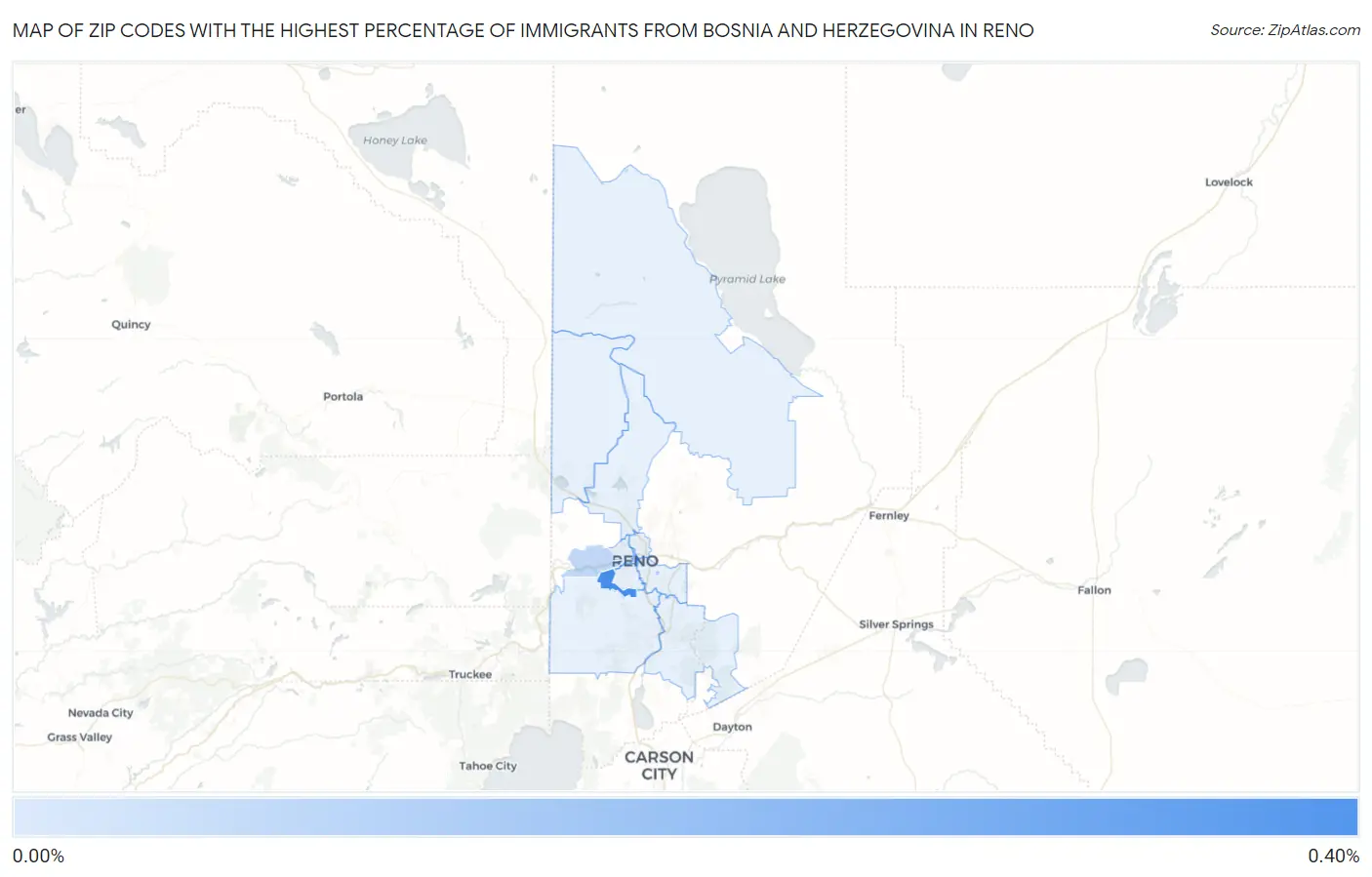Zip Codes with the Highest Percentage of Immigrants from Bosnia and Herzegovina in Reno Map