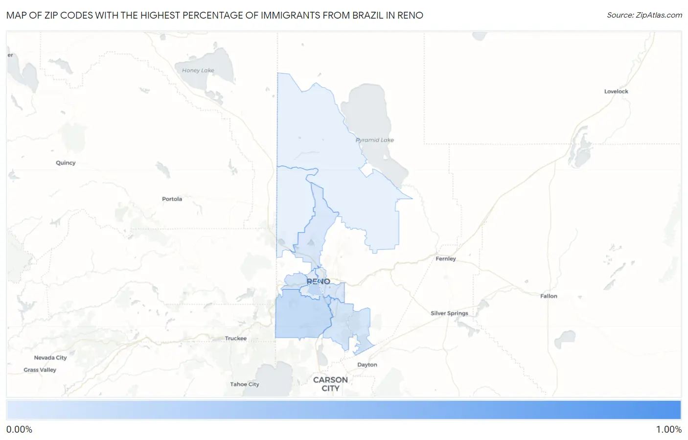 Zip Codes with the Highest Percentage of Immigrants from Brazil in Reno Map