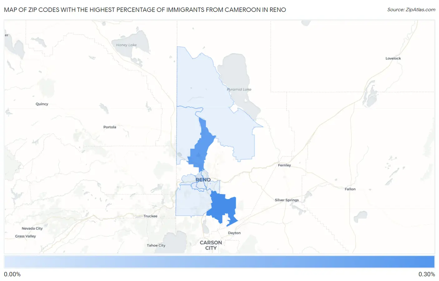 Zip Codes with the Highest Percentage of Immigrants from Cameroon in Reno Map