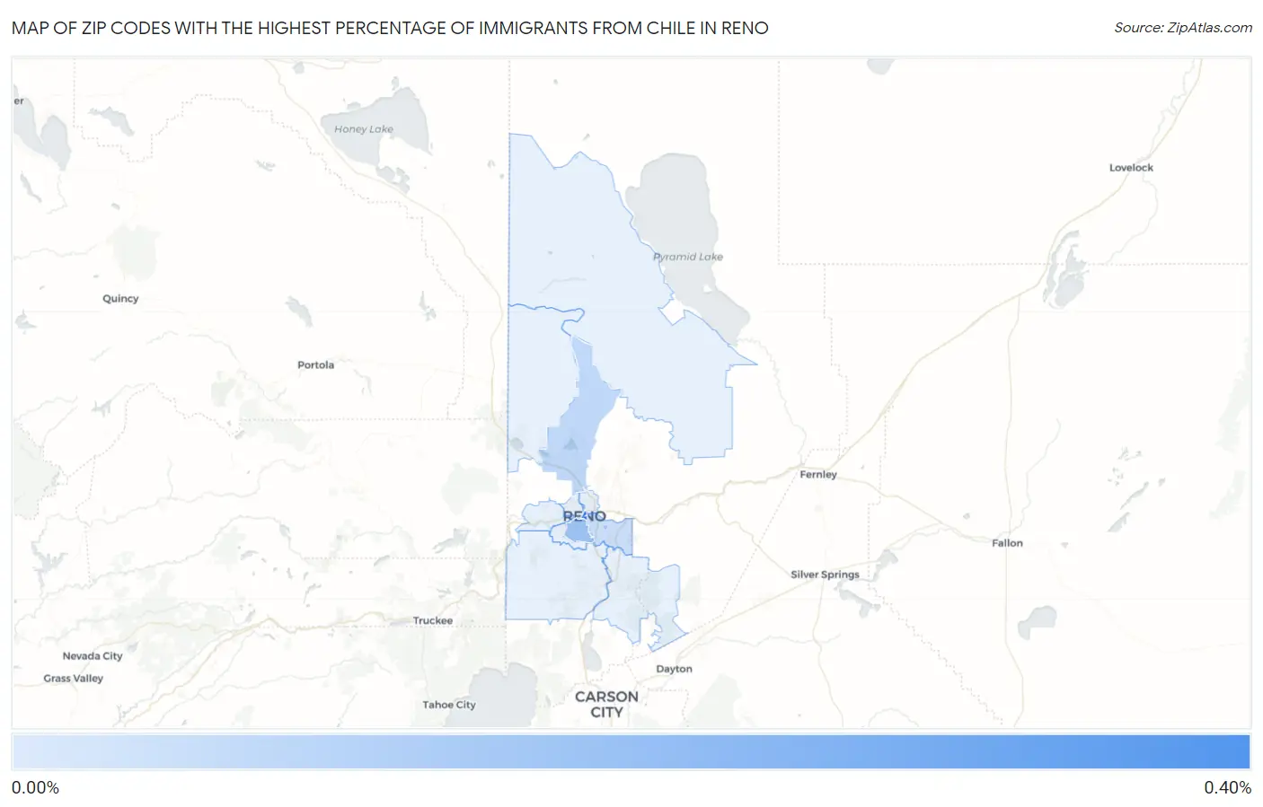 Zip Codes with the Highest Percentage of Immigrants from Chile in Reno Map