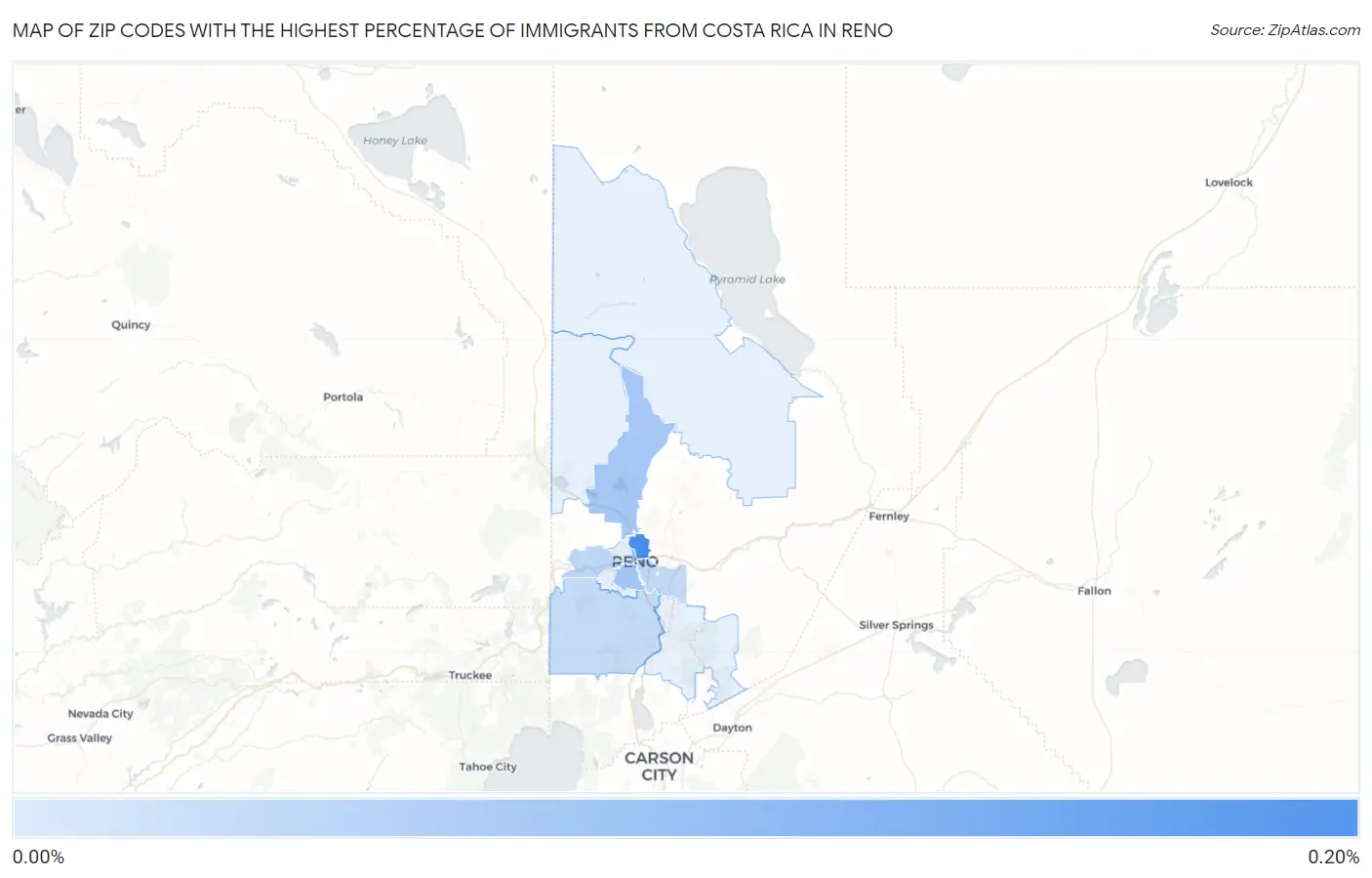 Zip Codes with the Highest Percentage of Immigrants from Costa Rica in Reno Map