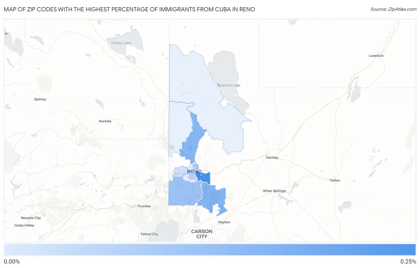 Zip Codes with the Highest Percentage of Immigrants from Cuba in Reno Map
