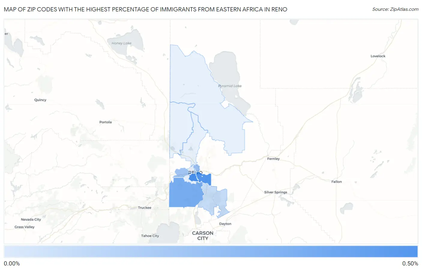 Zip Codes with the Highest Percentage of Immigrants from Eastern Africa in Reno Map