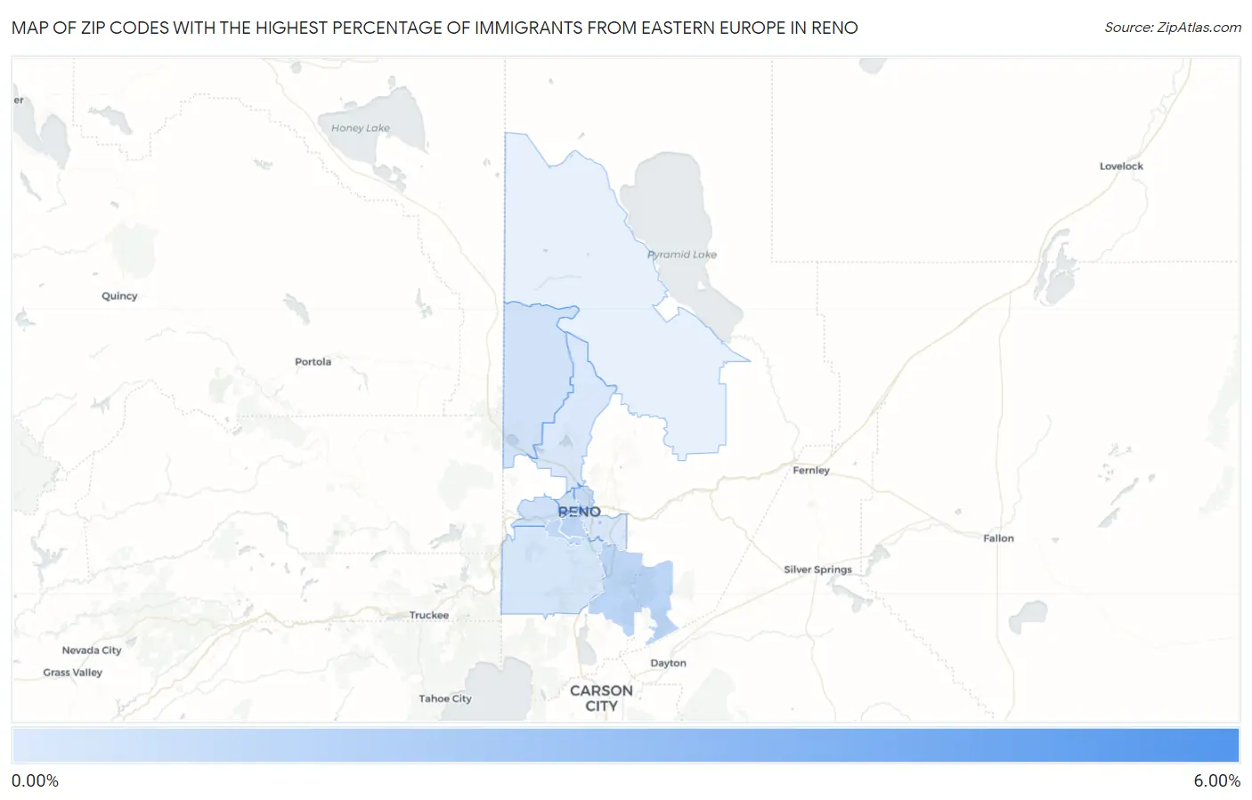 Zip Codes with the Highest Percentage of Immigrants from Eastern Europe in Reno Map