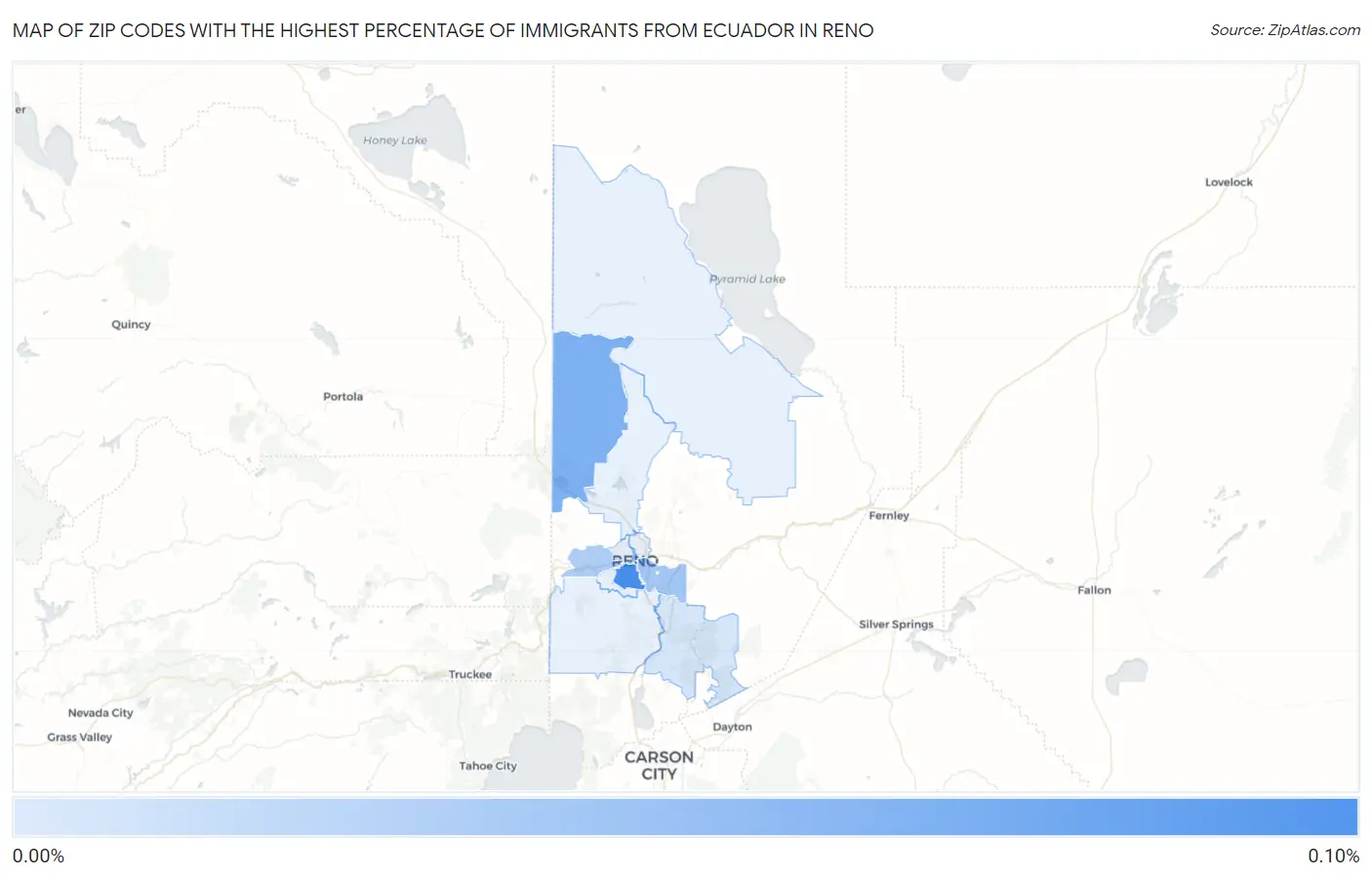 Zip Codes with the Highest Percentage of Immigrants from Ecuador in Reno Map