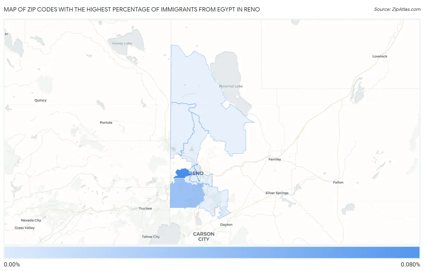 Zip Codes with the Highest Percentage of Immigrants from Egypt in Reno Map