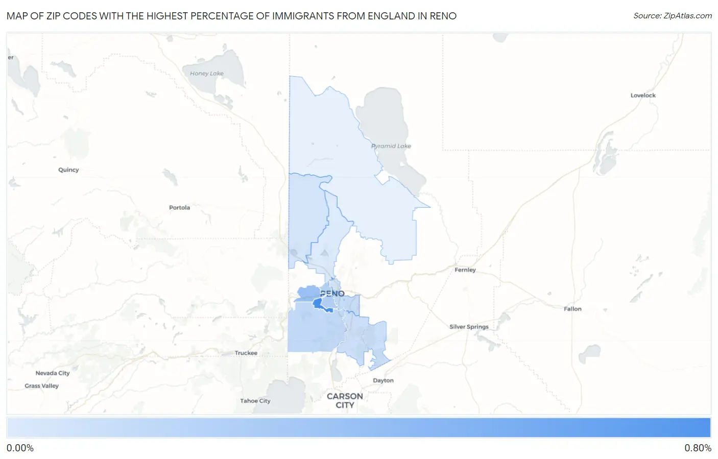 Zip Codes with the Highest Percentage of Immigrants from England in Reno Map