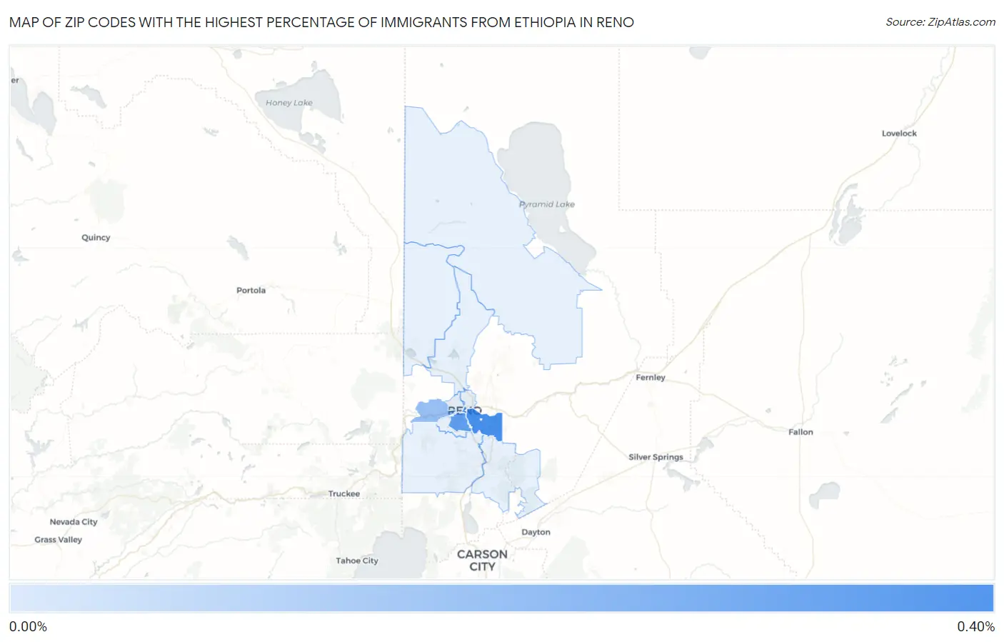 Zip Codes with the Highest Percentage of Immigrants from Ethiopia in Reno Map