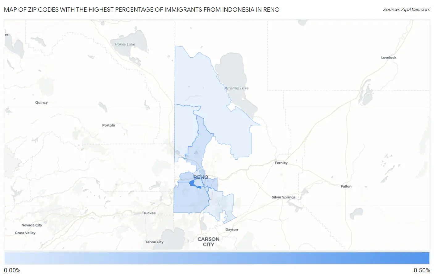 Zip Codes with the Highest Percentage of Immigrants from Indonesia in Reno Map