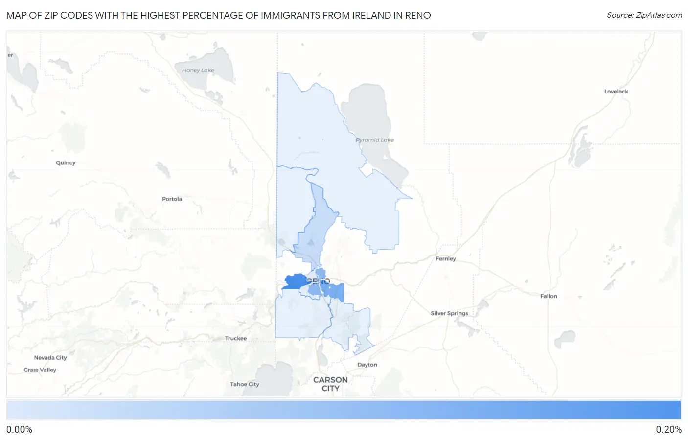 Zip Codes with the Highest Percentage of Immigrants from Ireland in Reno Map