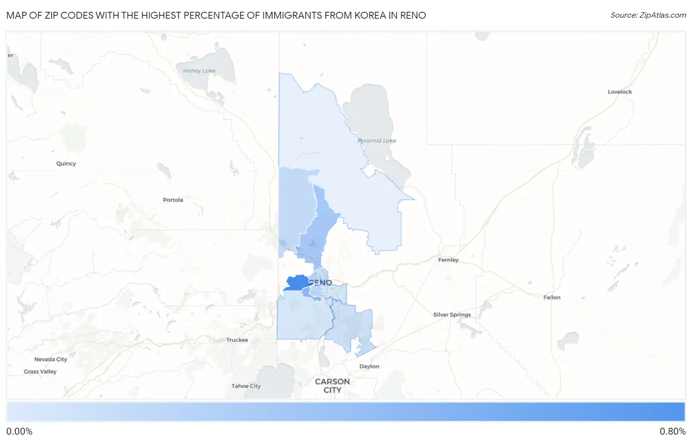 Zip Codes with the Highest Percentage of Immigrants from Korea in Reno Map