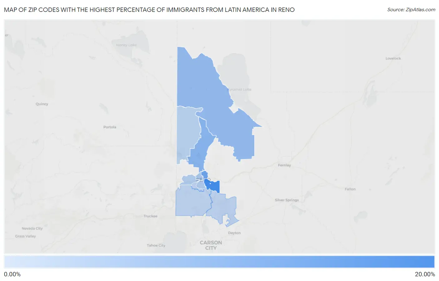 Zip Codes with the Highest Percentage of Immigrants from Latin America in Reno Map
