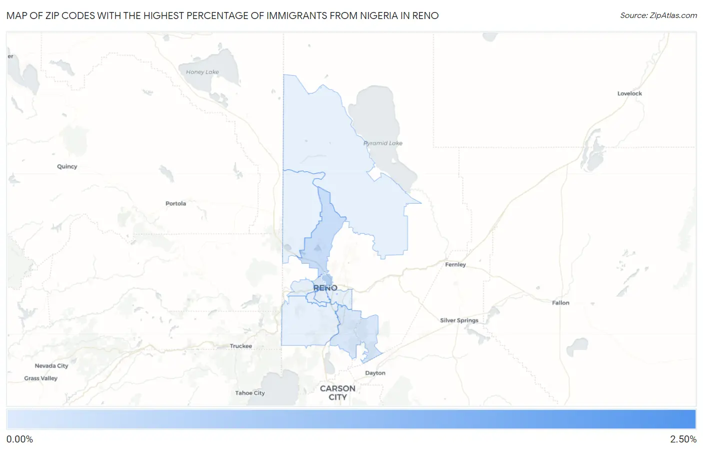 Zip Codes with the Highest Percentage of Immigrants from Nigeria in Reno Map