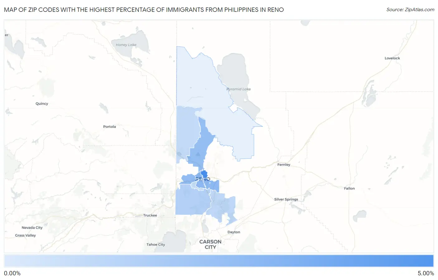 Zip Codes with the Highest Percentage of Immigrants from Philippines in Reno Map