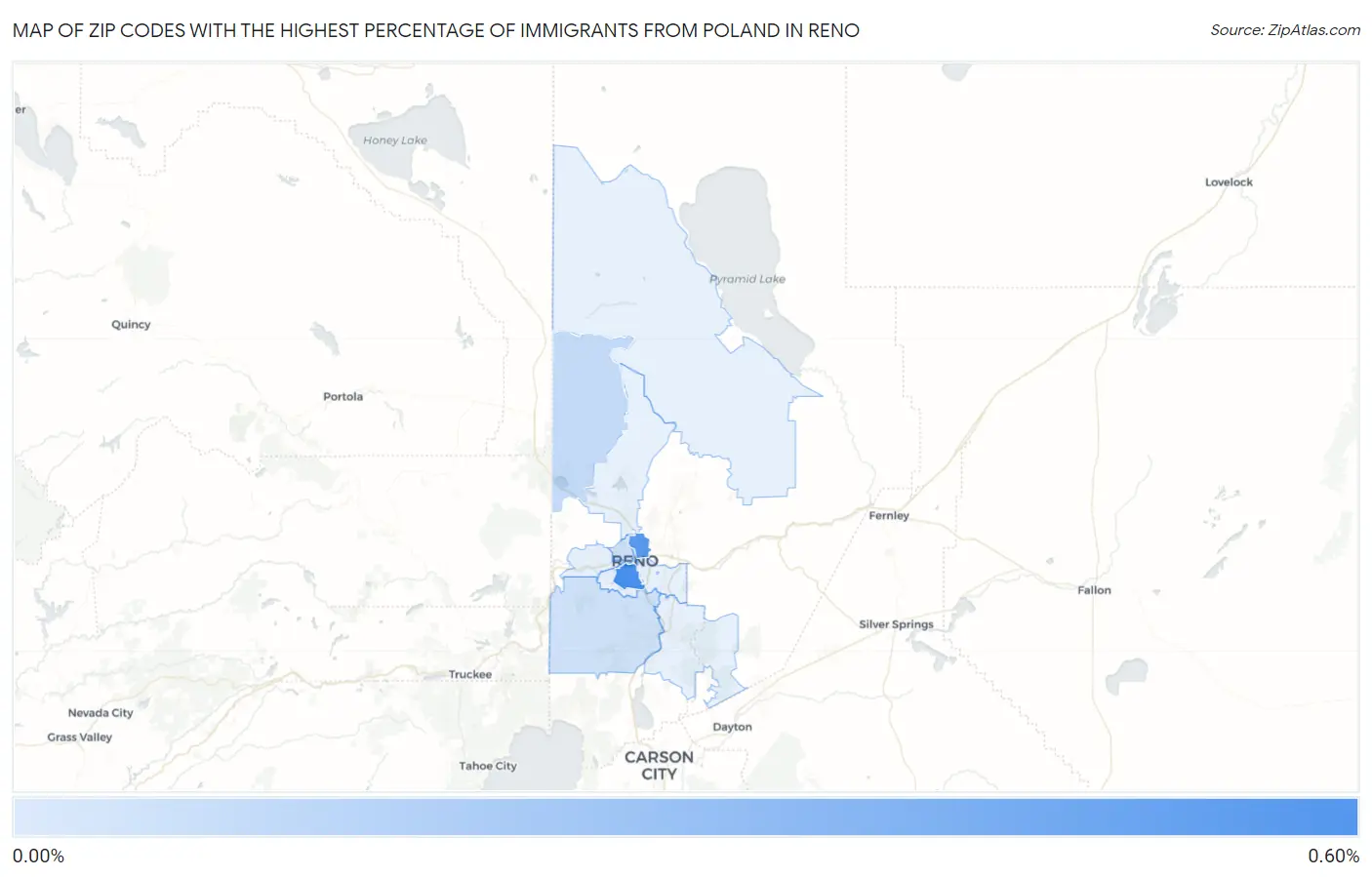 Zip Codes with the Highest Percentage of Immigrants from Poland in Reno Map